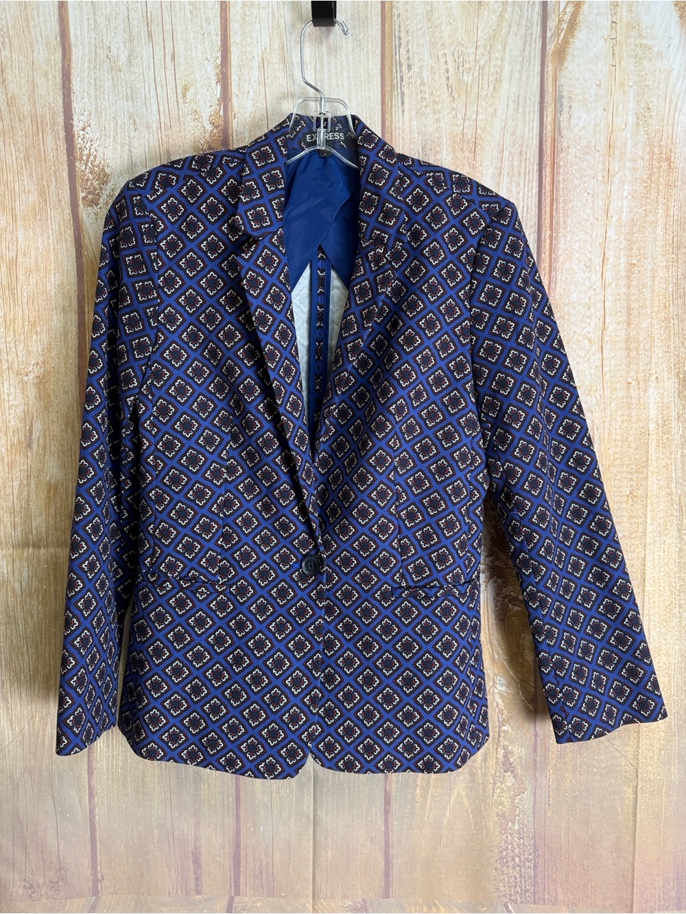 Express Geometric Floral Print Blue Blazer Size 8